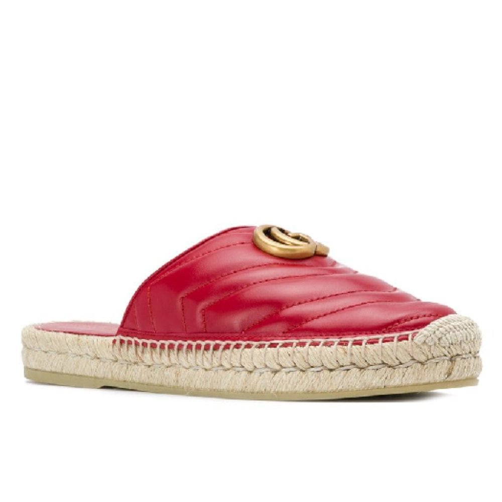 Gucci Leather Espadrille Sandal in Hibiscus Red NEW IN BOX WITH SHOE BAG
